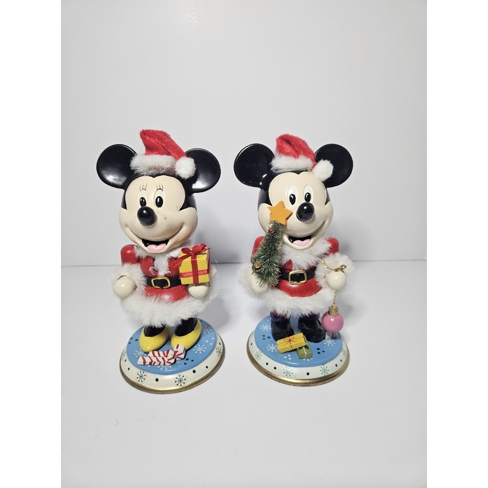 Vintage Disney‎ Mickey Minnie Mouse Santa Wooden Christmas Nutcracker Set Of 2